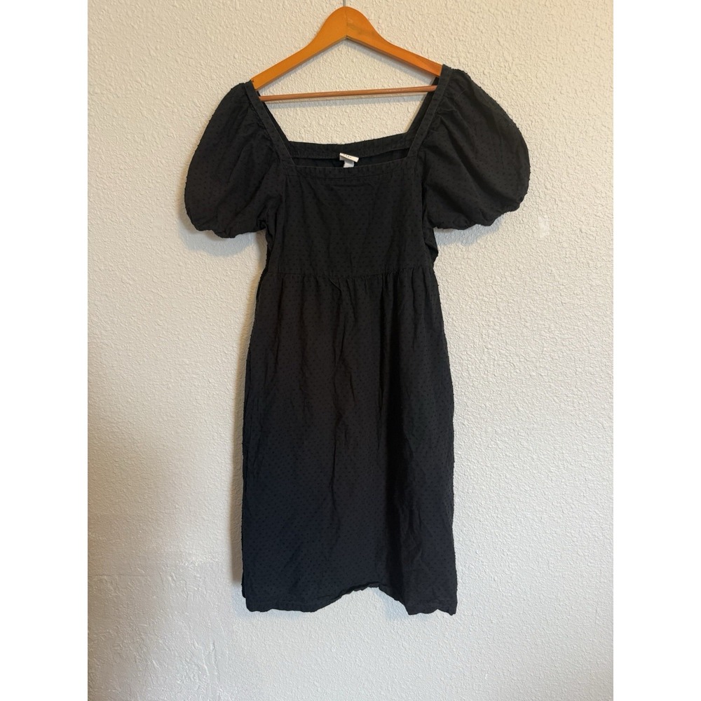 A New Day Womens Puff Short Sleeve Swiss Dot Square Neck Mini Dress Black S